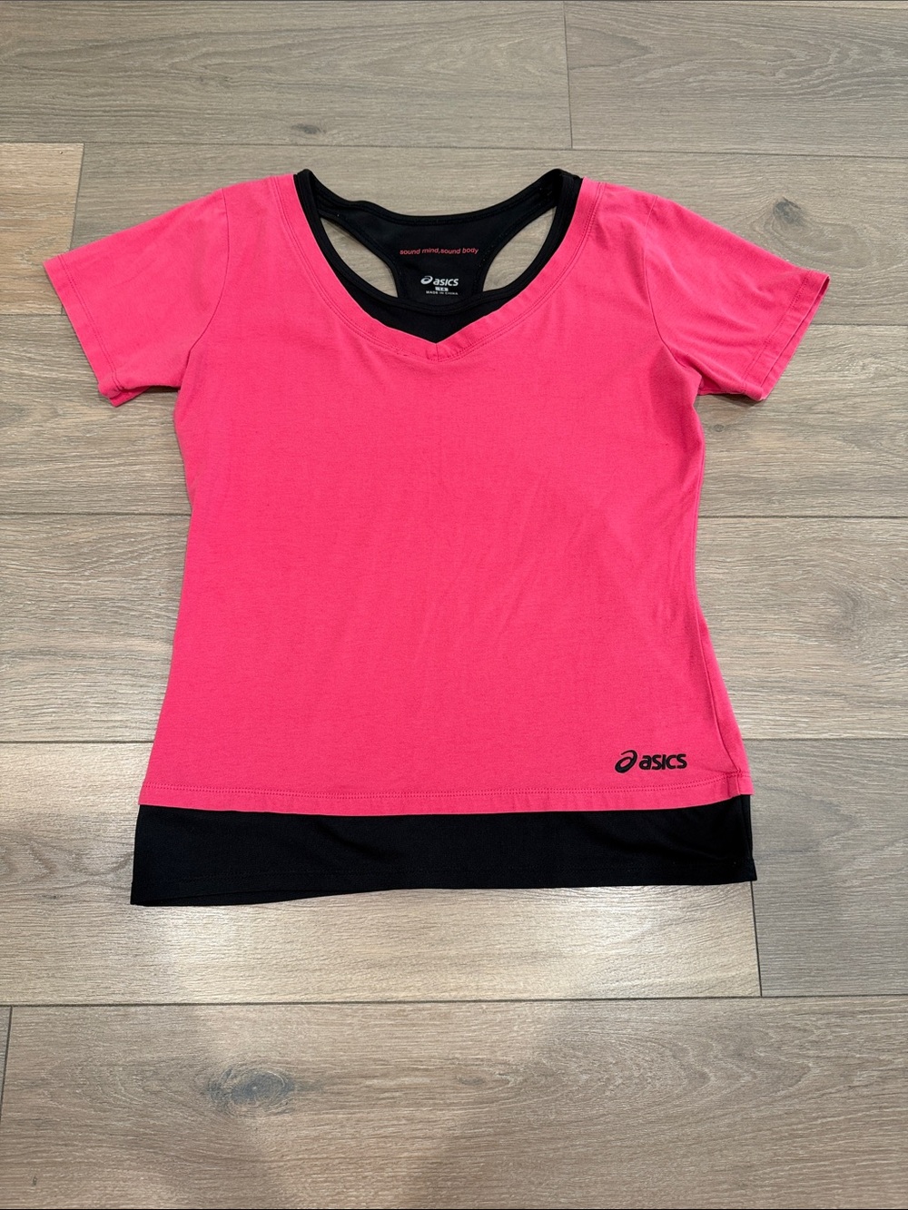 ASICS Women's Hot Pink Short Sleeve Layered Athletic Top Size Large
